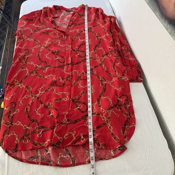 New Zara Red‎ Chain Equestrian Tunic Shirt Dress Women's Large - Picture 11 of 12